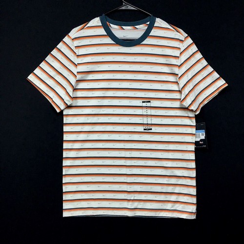 

Полосатая рубашка с логотипом Nike (мужской размер ), белый, оранжевый, синий топ с короткими рукавами, Nike Tee