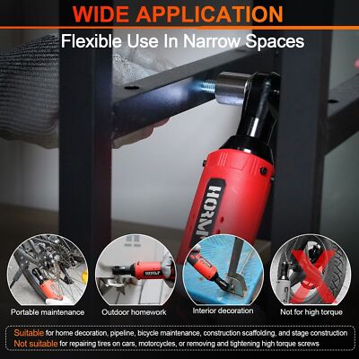 Electric Cordless Ratchet 3/8" Right Angle Wrench Impact Power Tool + 2 Battery