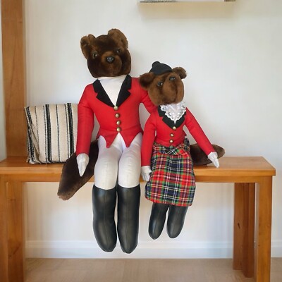 Vintage Mr & Mrs Fox Hunting Equestrian Plush AA Importing Huntsman Shelf Sitter