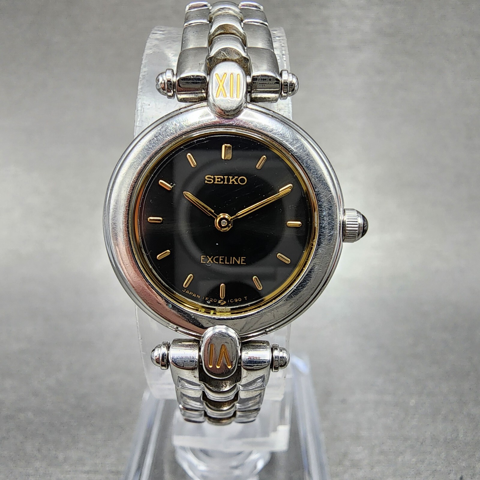 Seiko Exceline Watch Women 20mm Black Dial Two Tone Round