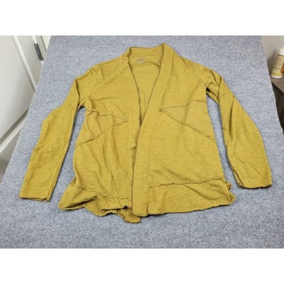 Neon Buddha Mustard Yellow Cotton Slub Open Front Cardigan Raw Seam Small