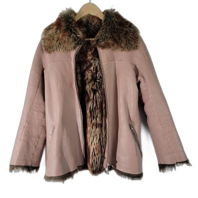 HARMANLI Leather & Fur Pink Blush 100% Lamb Leather Sz 38 Full-Zip Pocket Fur