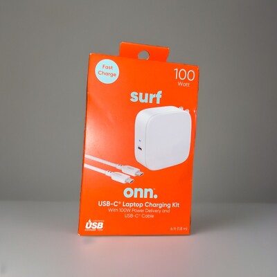 Onn. Surf 100W USB-C PD Laptop Charger Fast Charge - White - NEW