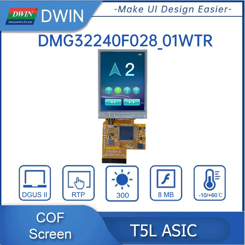 T5L0 2.8 Inch 240*320 Pixels Resolution 262K Colors TN-TFT-LCD COF Structure Low