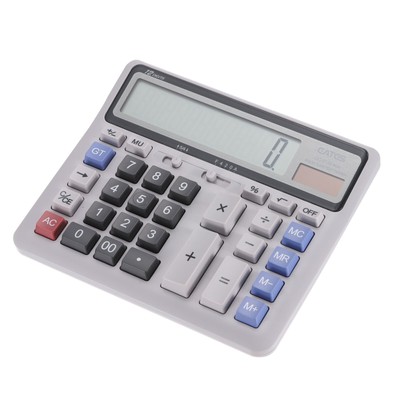 Solar Battery Dual Powered 12 Digit Desk Calculator Electronic Calculator, Grey