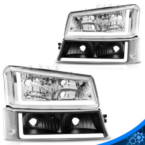 Пара передних фар Фары w/LED DRL для 2003-2006 2007 Chevy Silverado Avalanche