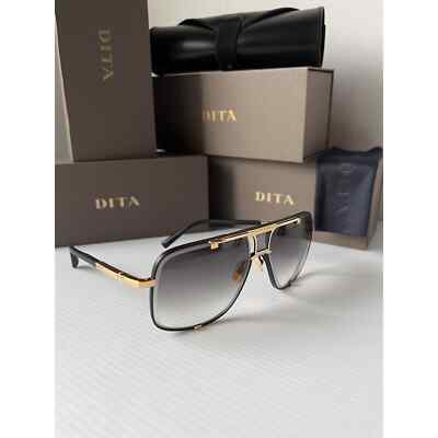 Pre-owned Dita Mach Five Drx 2087-a Matte Black Yellow Gold 18k / Gray Gradient Sunglasses