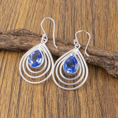 Anniversary Gift For Her Natural Tanzanite Gemstone Earrings 925 Sterling Silver