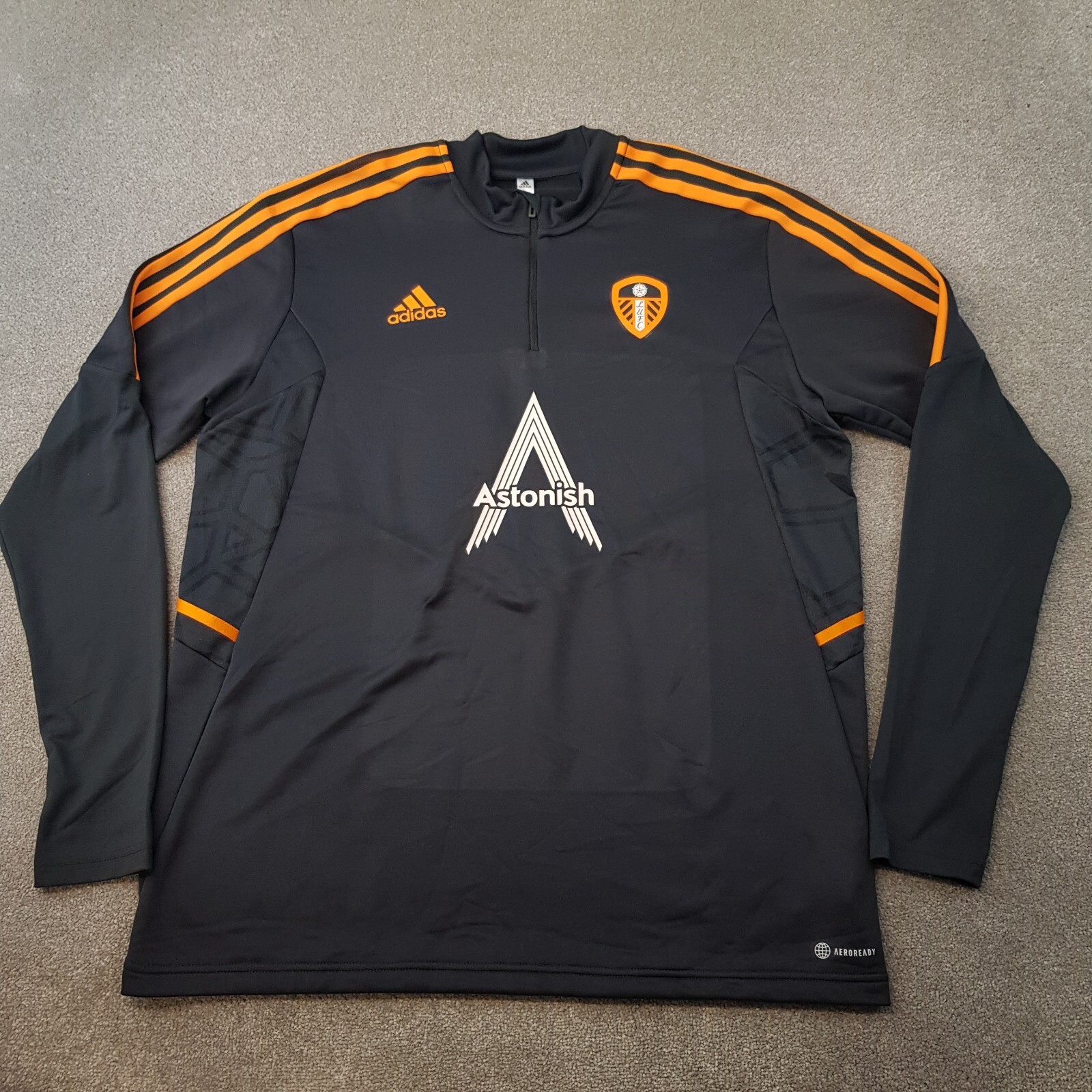 Adidas Leeds United Mens 1/4 Zip Top XL Grey Orange Football