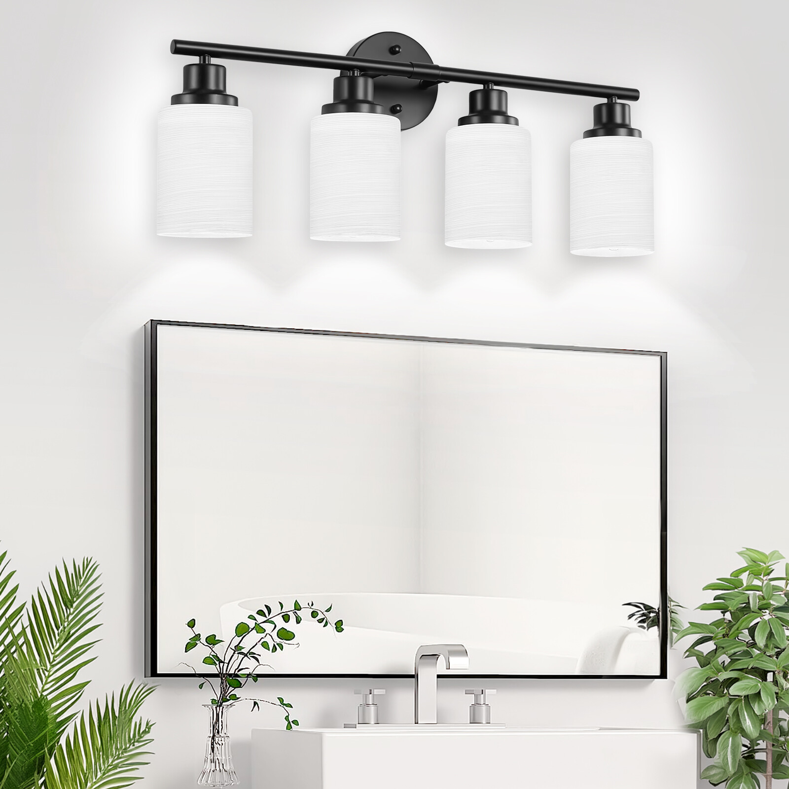 4 Lights LED Black Modern Vanity Light For Bathroom Mirror Wall Lamp Fixture