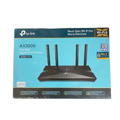 NIB TP LINK AX3000 DUAL BAND GIGABIT WI-FI 6 ROUTER ARCHER AX50 by INTEL