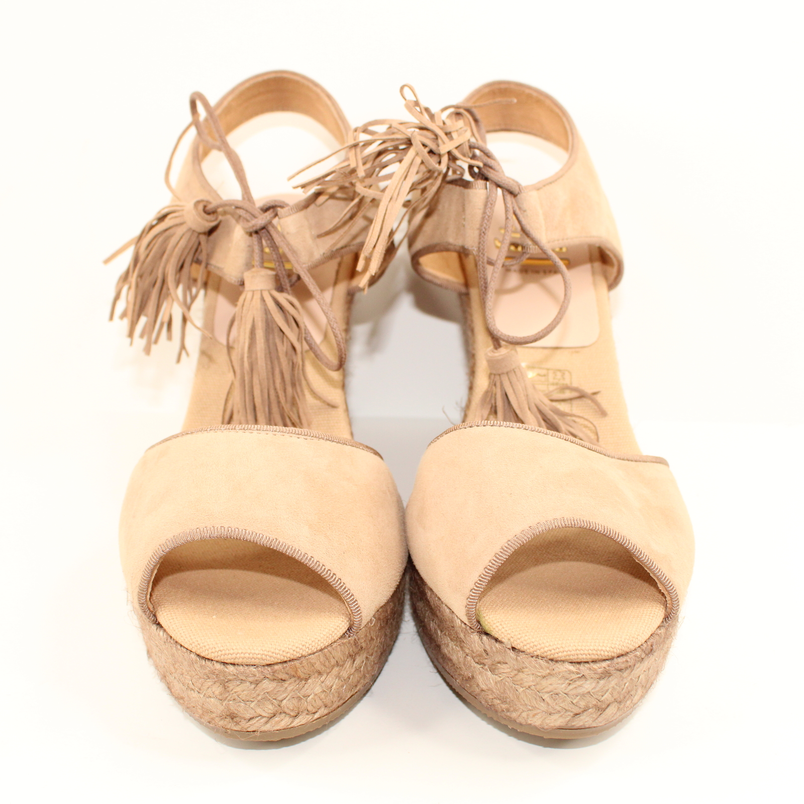 Kanna KV7140 Women's Size 10 M Ante Taupe Suede Wedge Lace Up Peep Toe Sandals - Picture 2 of 6