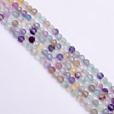 100% Natural Multi Fluorite Gemstone Round Faceted Beads 3 mm Strand 12.5'' XY247