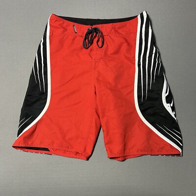 FOX Racing Board Shorts Mens 32 Red Polyester 10  Inseam Swim Trunks
