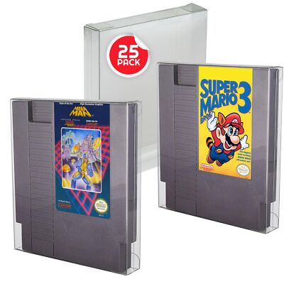 25 NES Cartridge Box Protectors.Clear Plastic Case. Works Free Ship