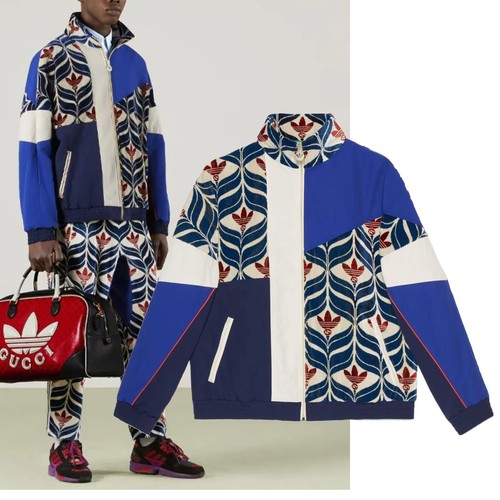 adidas × gucci GG総柄　アノラックブルゾン 42　正規品 GUCCI JACKET X ADIDAS INTERLOCKING G LOGO TREFOIL IVORY BLUE