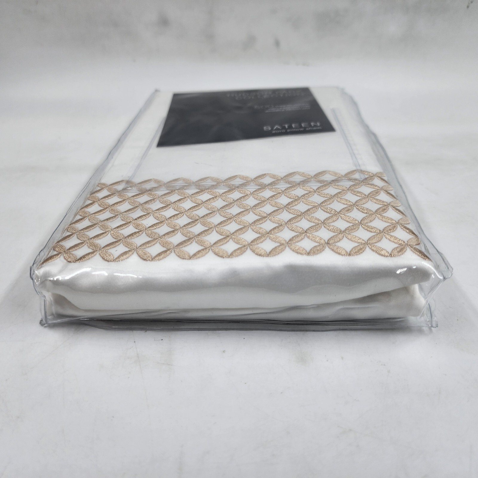 Hudson Park Collection 500TC Embroidered Geo Euro Pillow Sham 26in x 26in Sand - Picture 10 of 16