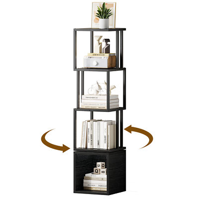 4-Tier Rotating Bookshelf Corner Narrow Book Shelf 360 Display Bookcase Rack