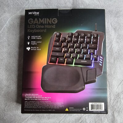 Keyboard Vibe Gaming LED One-Hand Universal USB Input Built In Wrist Rest