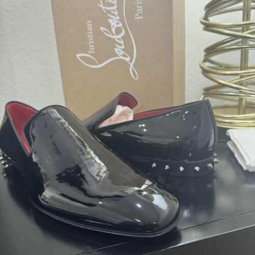 Pre-owned Christian Louboutin Marquees Dandelion Loafer Spikes Patent Black 46