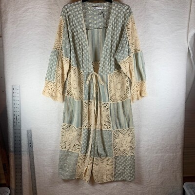 Zara FW21 Women's Long Sleeve Crochet Patchwork Floral Embroidered Kimono Boho M