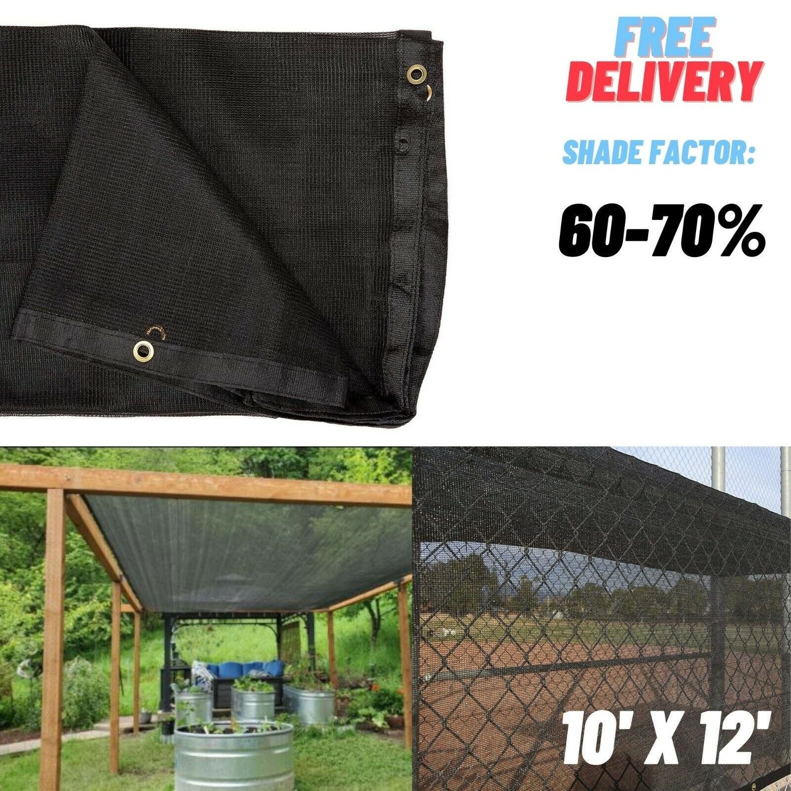10'x12' Mesh Sun Shade Net Tarp Screen Greenhouse Canopy UV Heavy Duty
