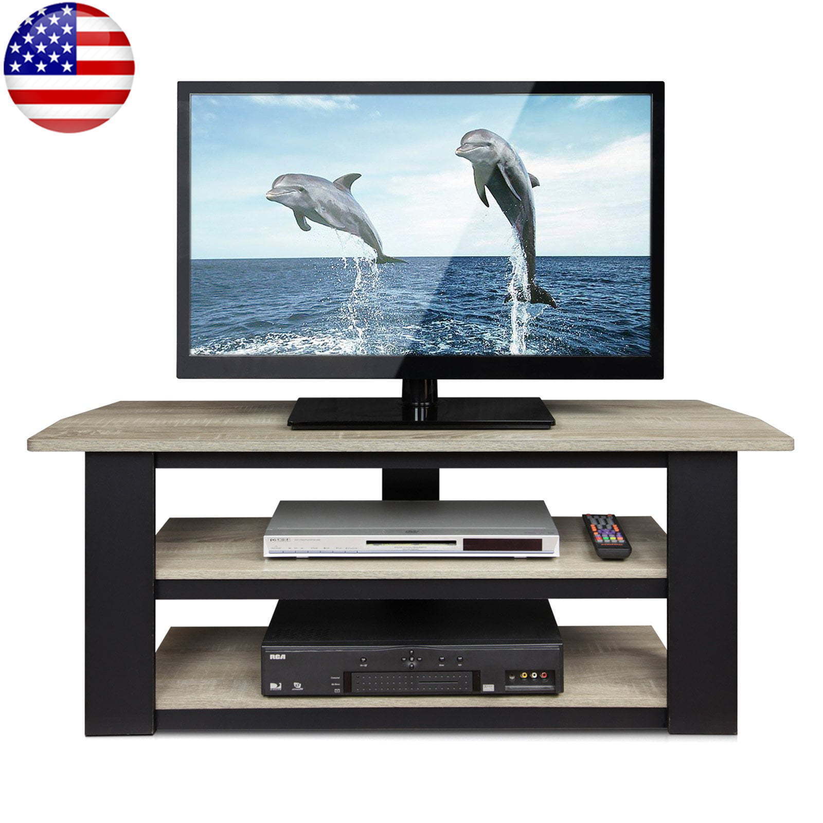 Wood Furniture Open Storage W/ Display Shelves Living Room Us