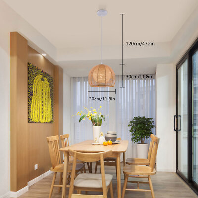 Vintage Bamboo Wicker Rattan Shade Pendant Light Hanging Fixture Ceiling Lamp