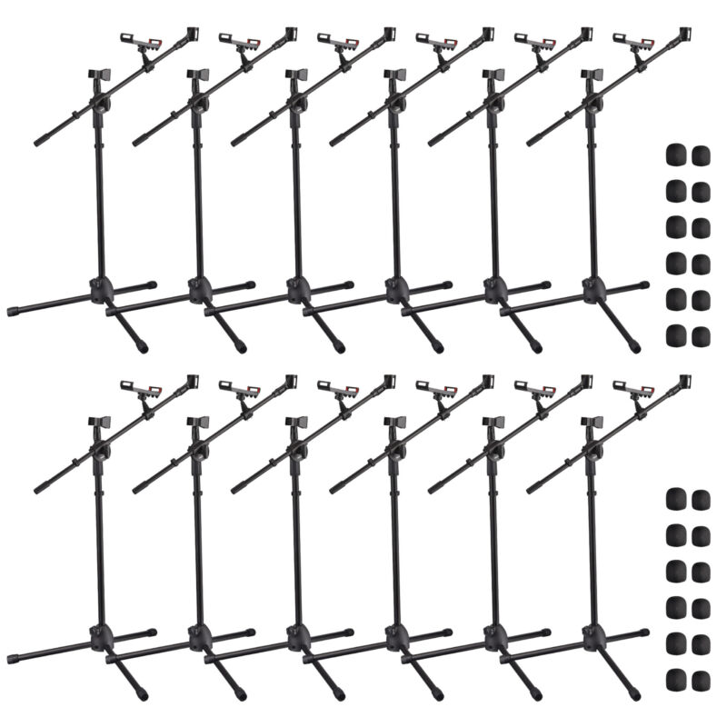 12 Packs Microphone Boom Arm Stand Dual Mic Clips Adjustable Tripod Phone Holder