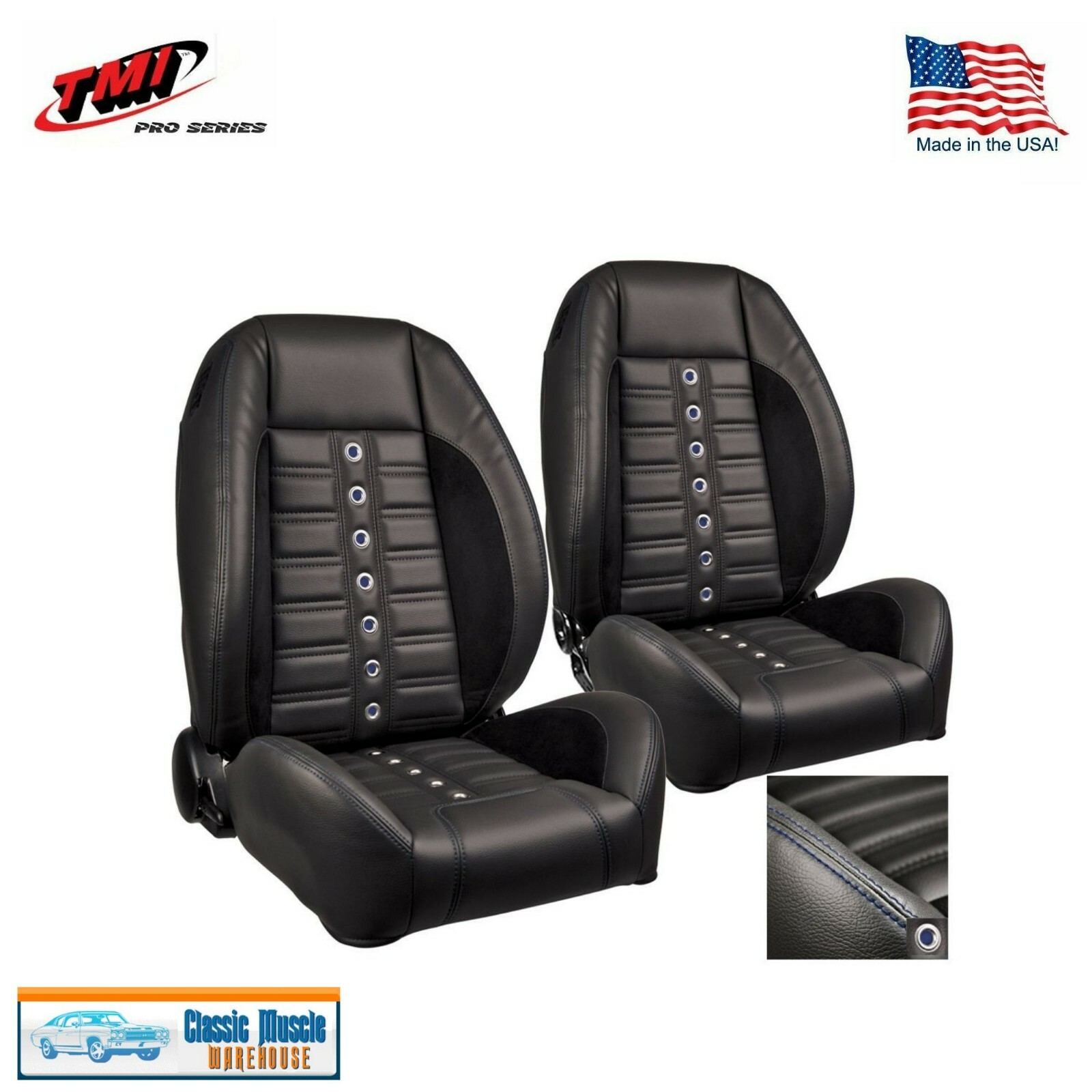 TMI Pro Series Sport XR Lowback Bucket Seats w/Blue Stitch