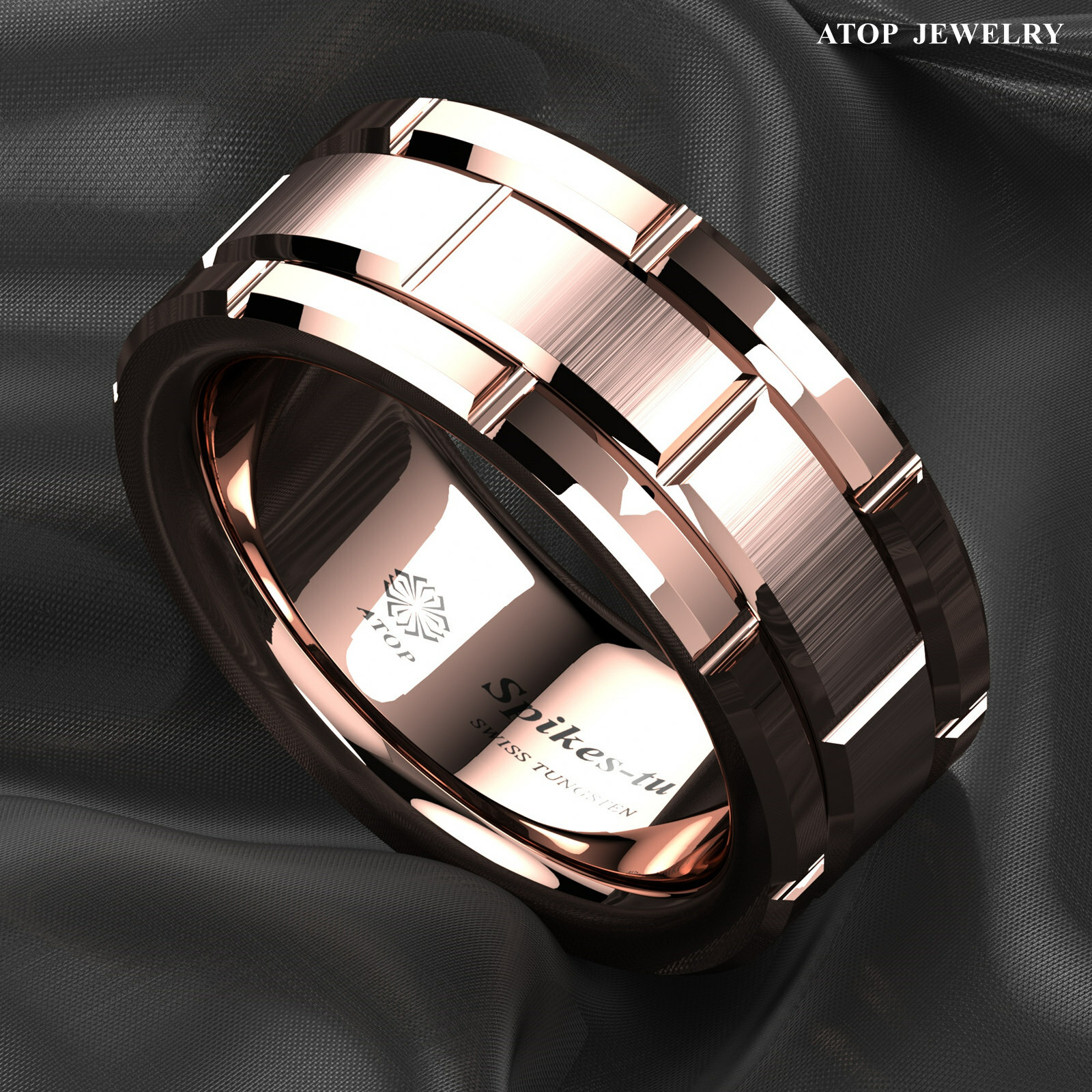 8mm Rose Gold Men Tungsten Carbide Ring Bushed Plated Metal ATOP Wedding Band