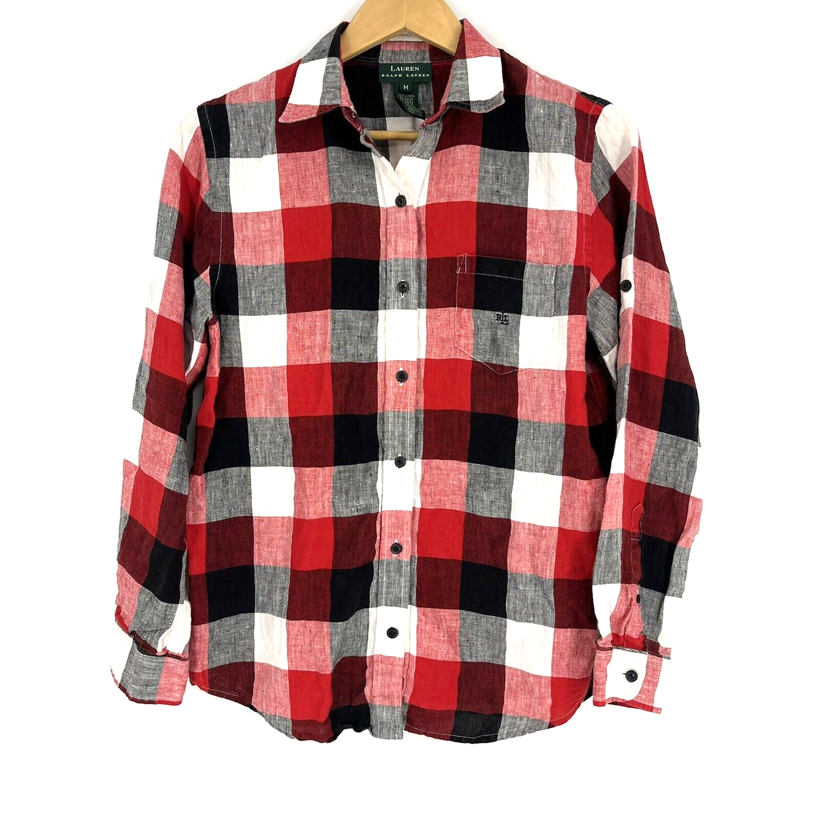 Ralph Lauren Shirt Size Medium Womens Black Red White Linen