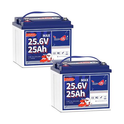 2Pack 24V 25Ah LiFePO4 Lithium Battery 2C High Discharge Rate Built-in 50A BMS