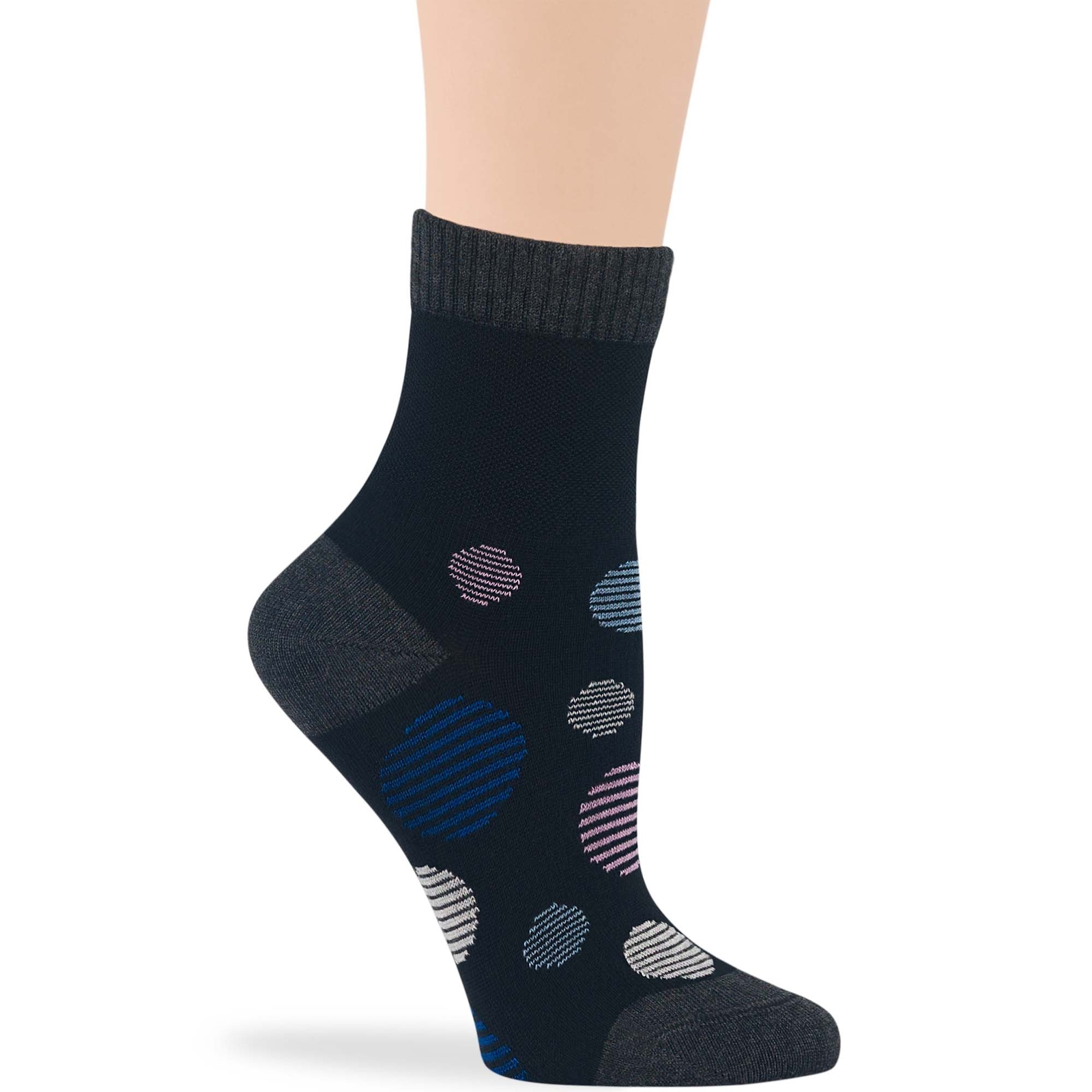 Women Bamboo Diabetic Pattern Quarter Socks Large 4 Pack Dot Stripe Grey Black - Picture 5 of 13