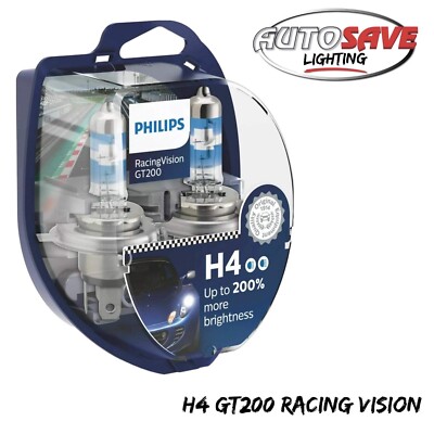 Philips RacingVision GT200 Car Headlight Bulbs H4 (Twin) *NEW 2024* 12342RGT200