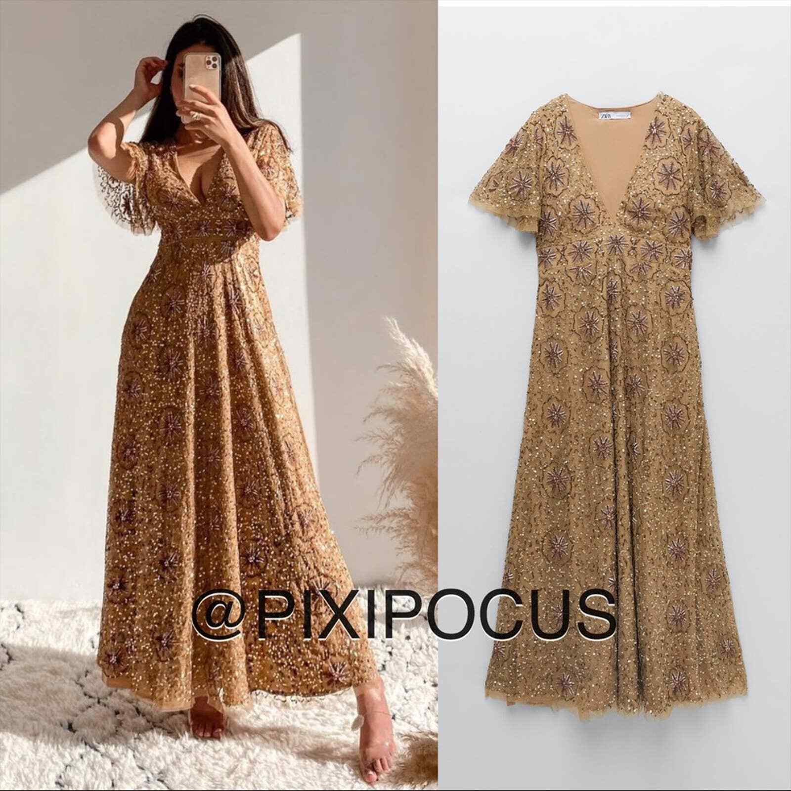 ZARA NEW LIMITED EDITION BEADED DRESS WITH SEQUINS ROSE GOLD