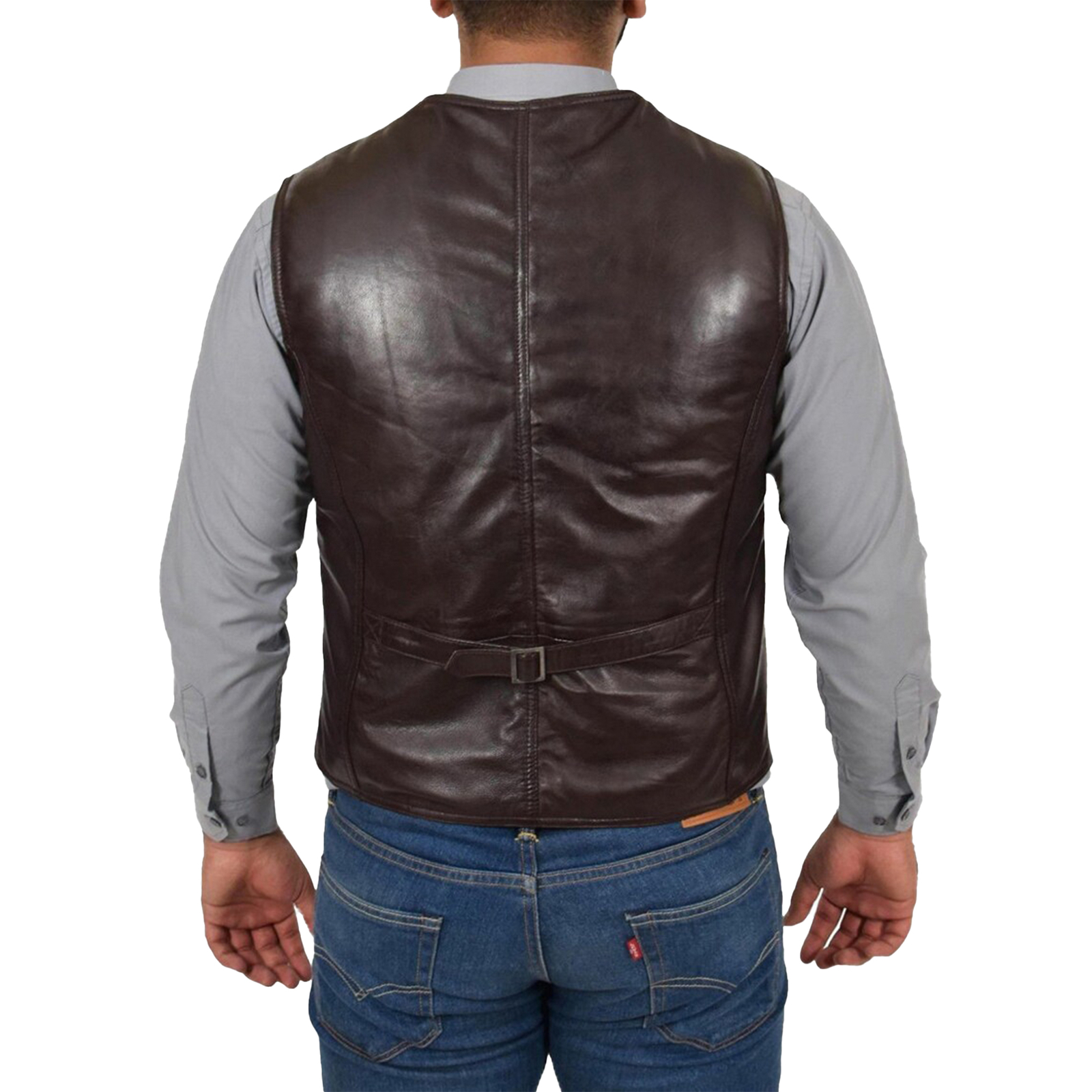 Mens Black Genuine Leather Motorcycle Vest/Slim Fit Sleeveless Jacket/Biker Vest - Picture 2 of 3