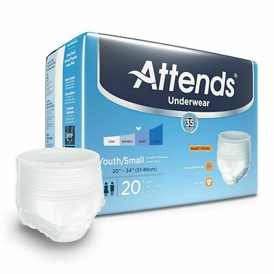 Attends Incontinence Underwear Women or Men Heavy Absorbency Youth Small 20 / 80