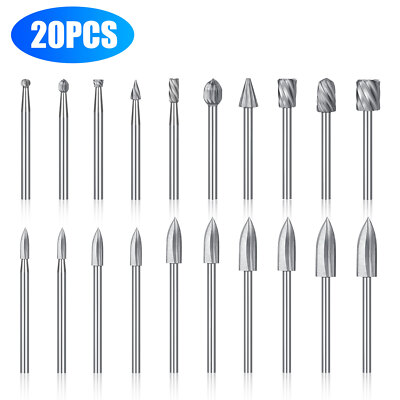 20/15Pcs HSS Wood Engraving Carving Drill Bits Rotary Burrs Tool Set For Dremel