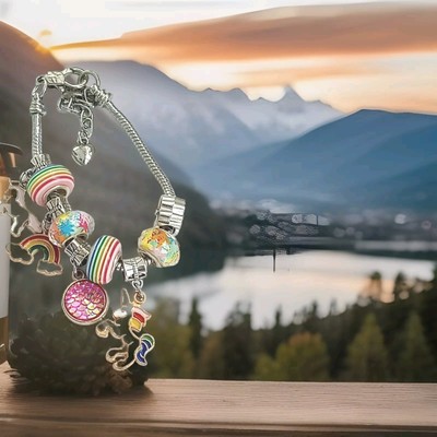 Charm Bracelet Unicorns Rainbows Multi Color European Beads Women's Girls Ladies