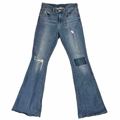 Levis Women s Medium Wash Denim Modern Bootcut Patch Distressed Jeans Size 28
