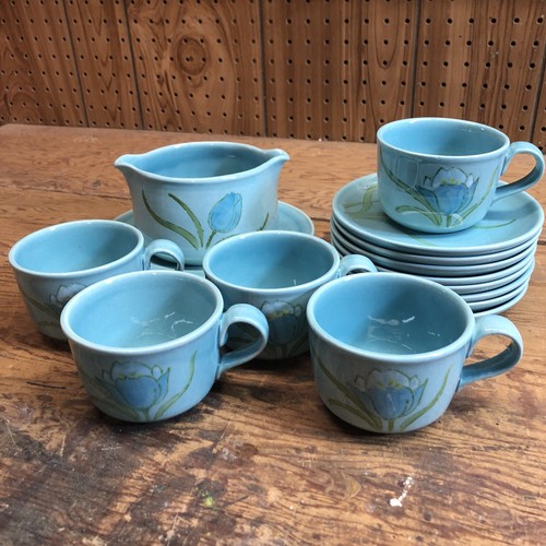 プリンプリン 15 Piece Metlox Vernon Ware Poppytrail Blue Tulips Coffee