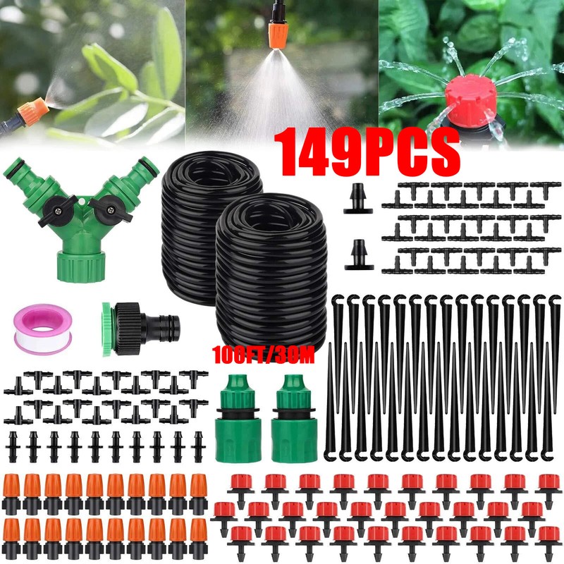 149pcs 100ft Drip Irrigation Kit Garden Irrigation System Plant Watering