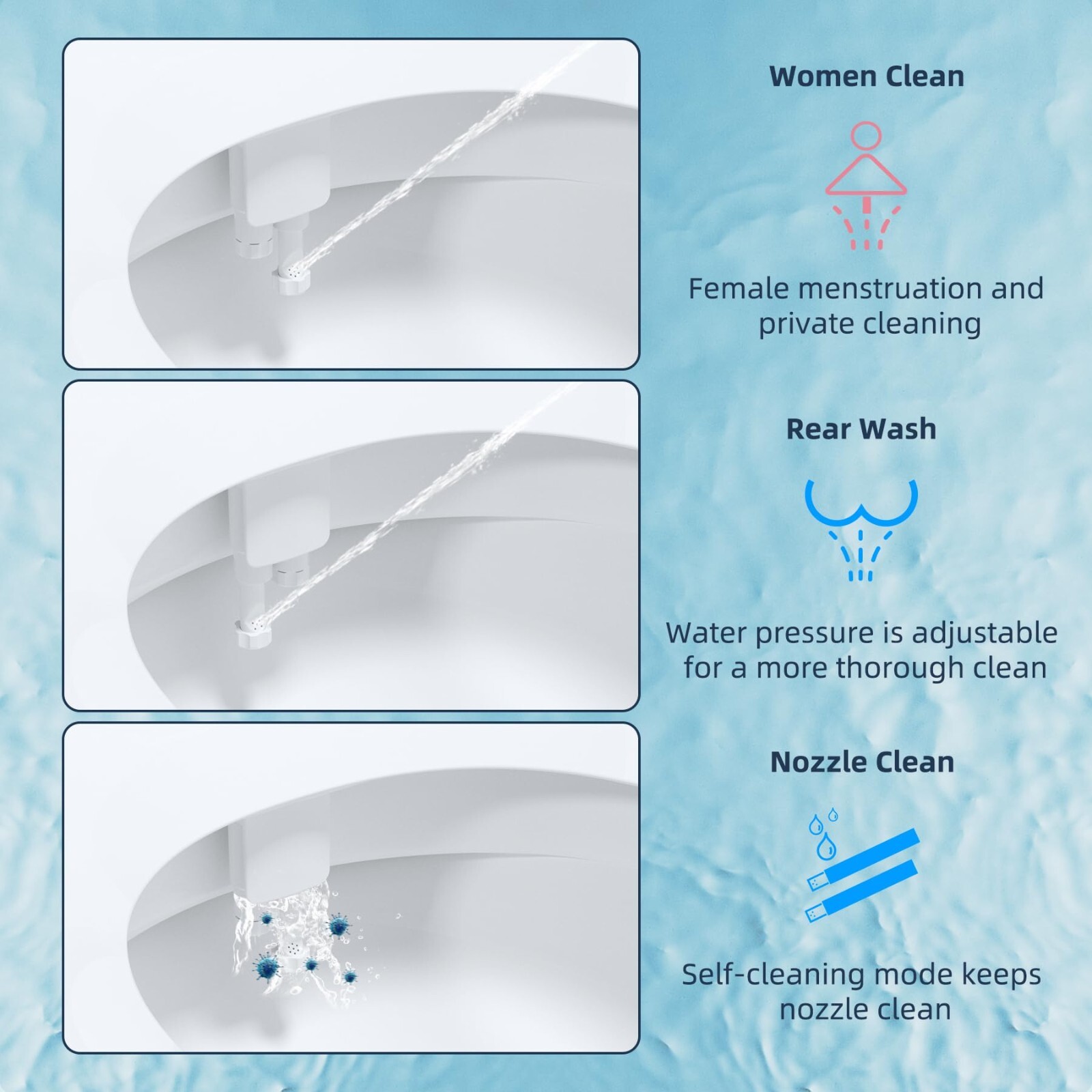 Toilet Seat Bidet with Self Cleaning Dual Nozzle, Hot and Cold Water Spray