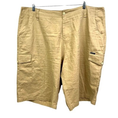 Rocawear Mens Linen Blend Cargo Shorts Relaxed Fit Flat Front Zip Tan Size W46*
