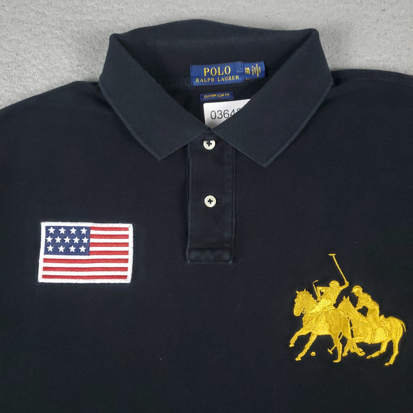 1*様 Made In USA W34 POLO Ralph Lauren PO Ralph Lauren Polo Shirt Mens 2XL Black USA Flag Big Pony