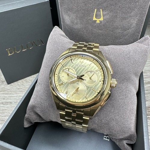 Pre-owned Bulova New✅curved✅  Curv Chronograph Gold Stainless Steel Men's Watch 97a125 $895