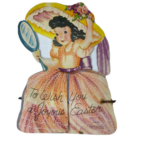 Victorian Girl Dress Easter Greeting Card Die Cut Accordion Fan Hand Mirror Hat