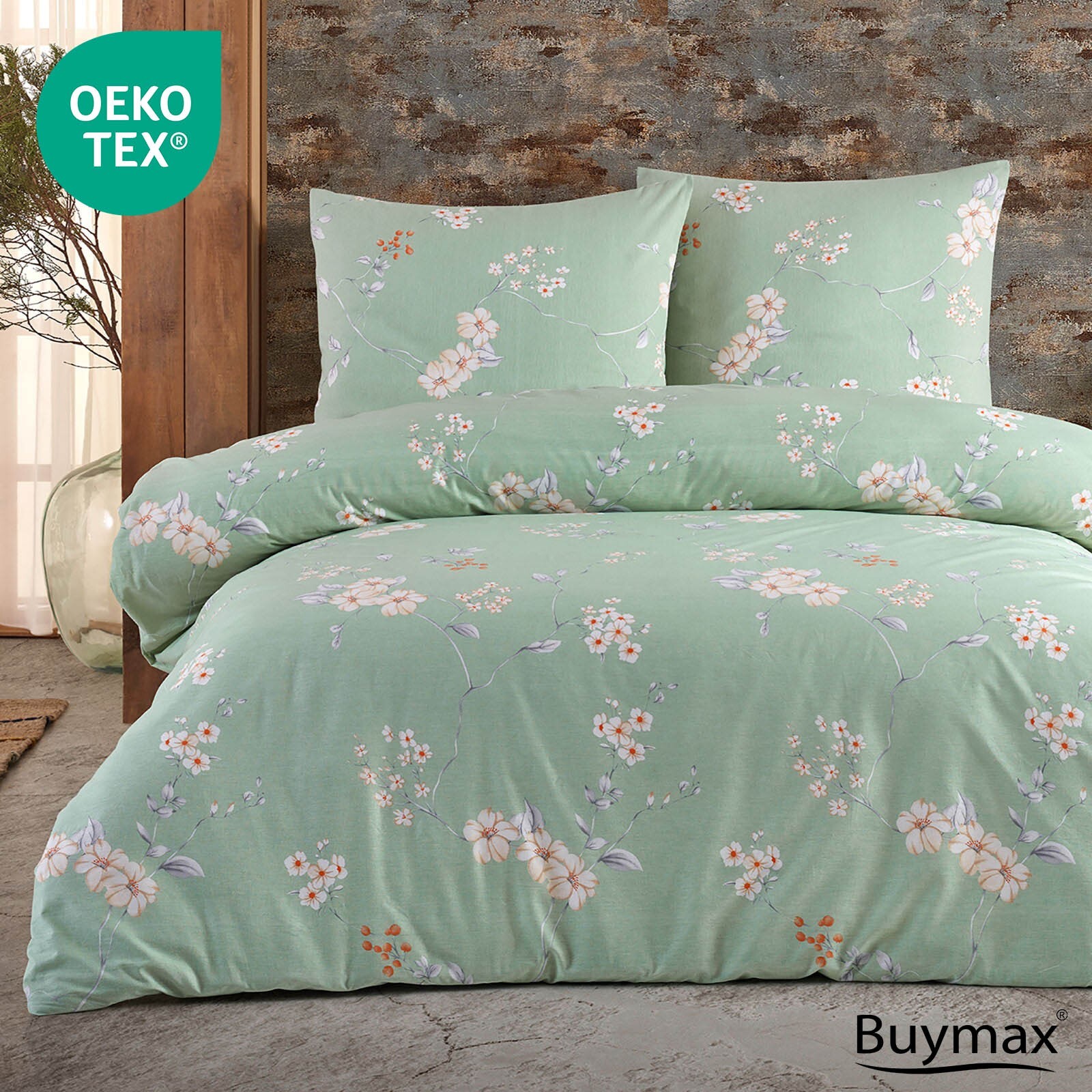 Bettwäsche-Set 200x200 Cm – Mikrofaser, Grün-rosa Ombré, 3-teilig, Mit Reißverschluss