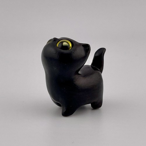 Adorable Tiny Black Wood Cat Desk Figurine 1.25 Inch